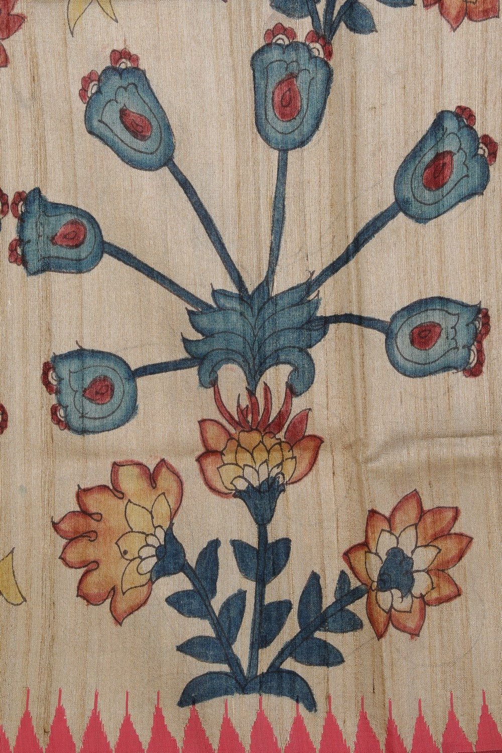 Image of Kalamkari Hand-Painted Tussar Silk Saree